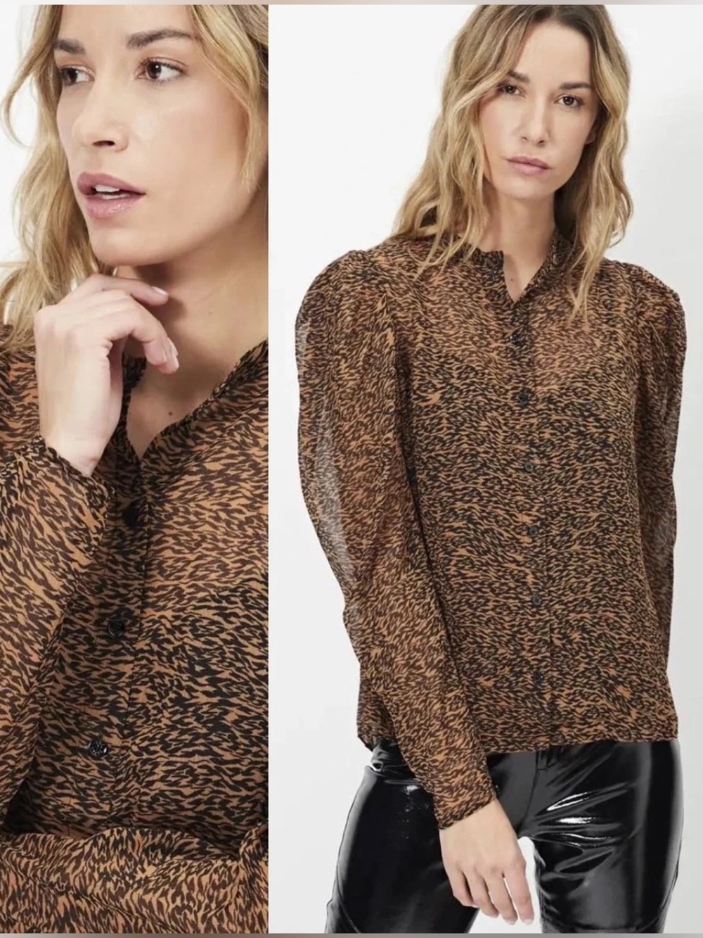 Ted Baker Ammbre Exaggerated Shoulder Brown and Black Blouse Size 8 Modern Glam